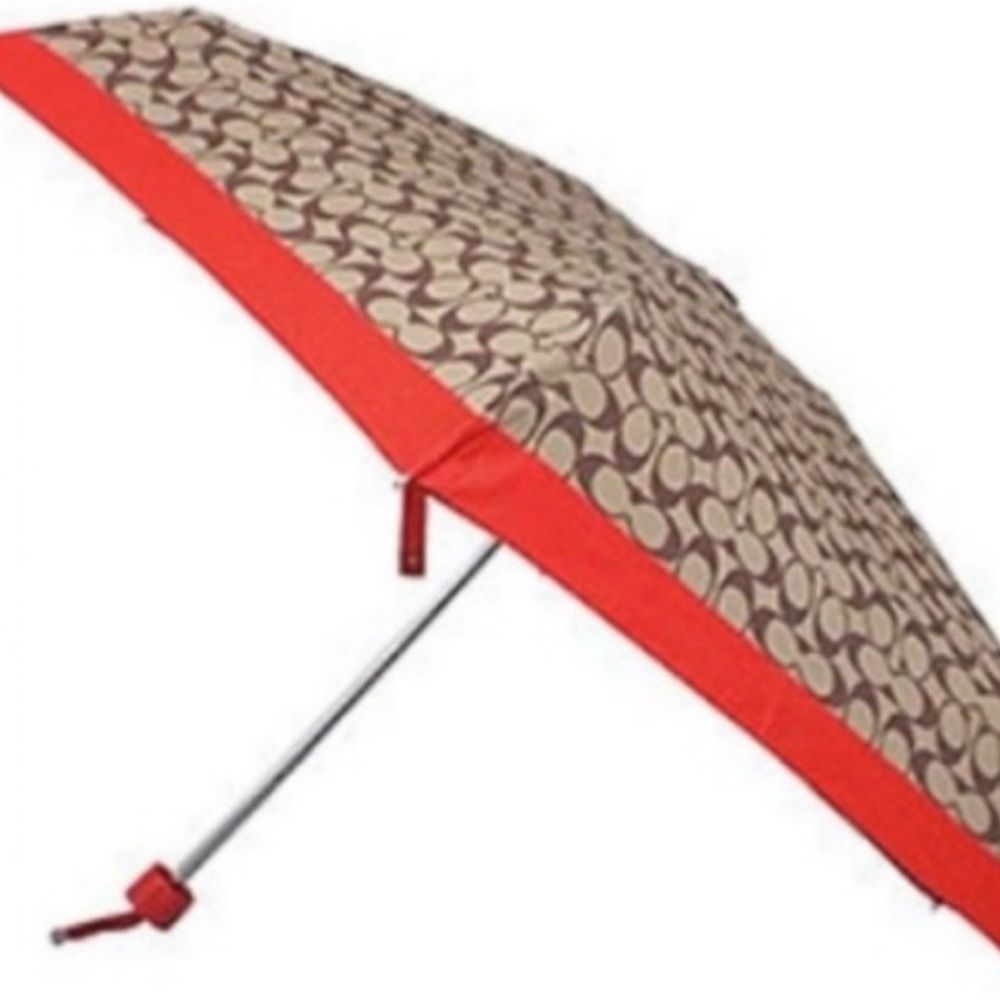 Coach Signature Mini Umbrella - Khaki/Vermillion - F63365 - Picture 3 of 5